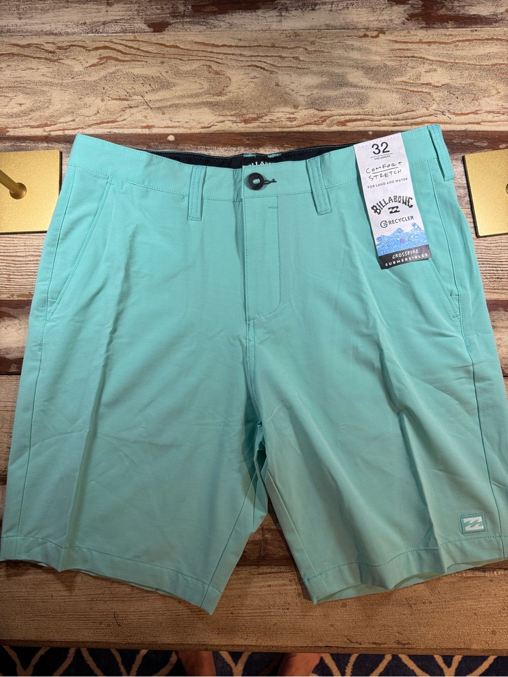 Billabong Men's Aqua Flat Front Submersible Performance Shorts.